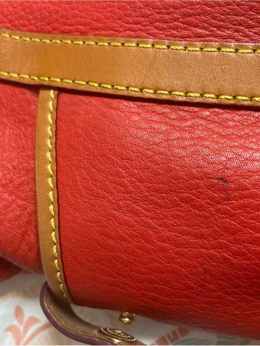 Dooney & Bourke Red Leather Tote with Tan Trim - Picture 4 of 7